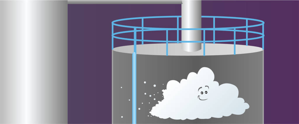 Ilustração de uma nuvem dentro de uma maquina de um laboratório de pesquisa.